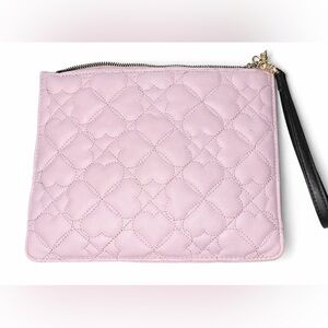 Betsey Johnson Heart Quilted Pink Wristlet | Floral xoxo Lining